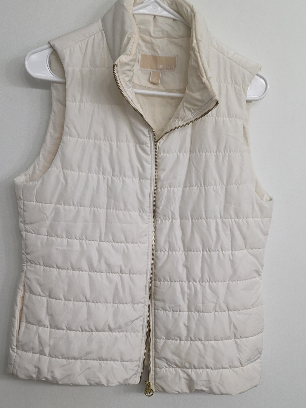 MICHAEL Michael Kors Ivory Quilted Puffer Vest with Gold Zip